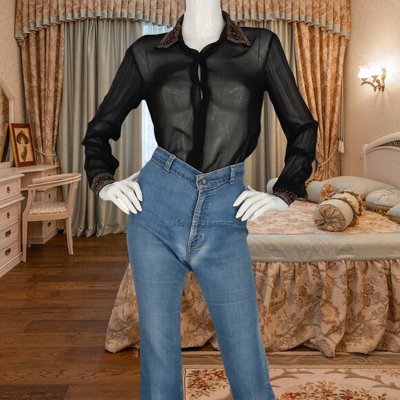 Chan Luu Sheer Sequin Embroidered Blouse XS - Picture 9 of 16